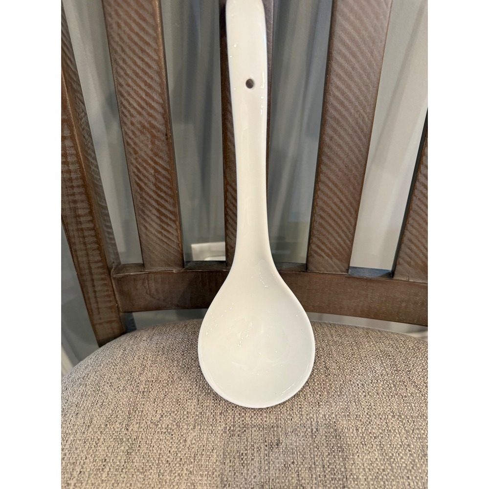 White Ceramic Soup Ladle Modern Minimalist Glossy Serving Spoon 11 Inch